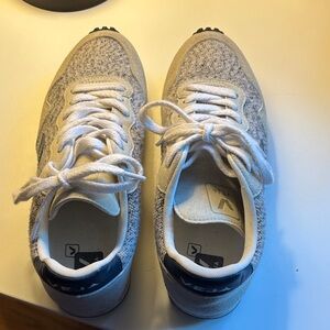 Veja gray Knit & Suede Sneakers with Navy Heel Tab